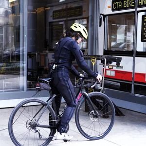 person wearing electrode suit